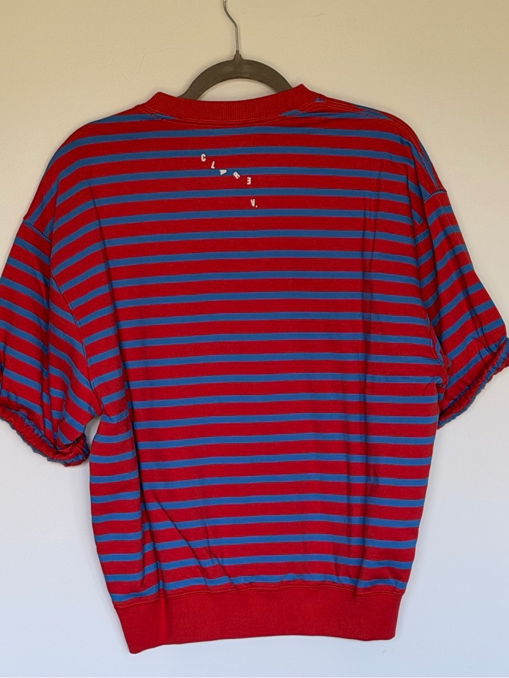 Clare V Red & Blue Striped Puff-Sleeve Oversized Sweatshirt - Picture 4 of 4
